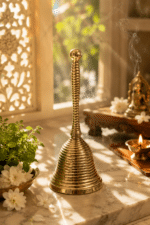 Traditional Plain Brass Pooja Bell with Ribbed Handle - Image 5
