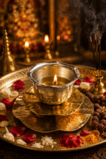 Lotus Shape Hammered Brass Diya Bowl - Image 3