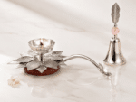 Lotus Diya with Matching Leaf Handle Bell - Image 7