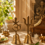 Brass Om and Trishul Pooja Bell Pair