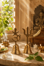 Brass Om and Trishul Pooja Bell Pair