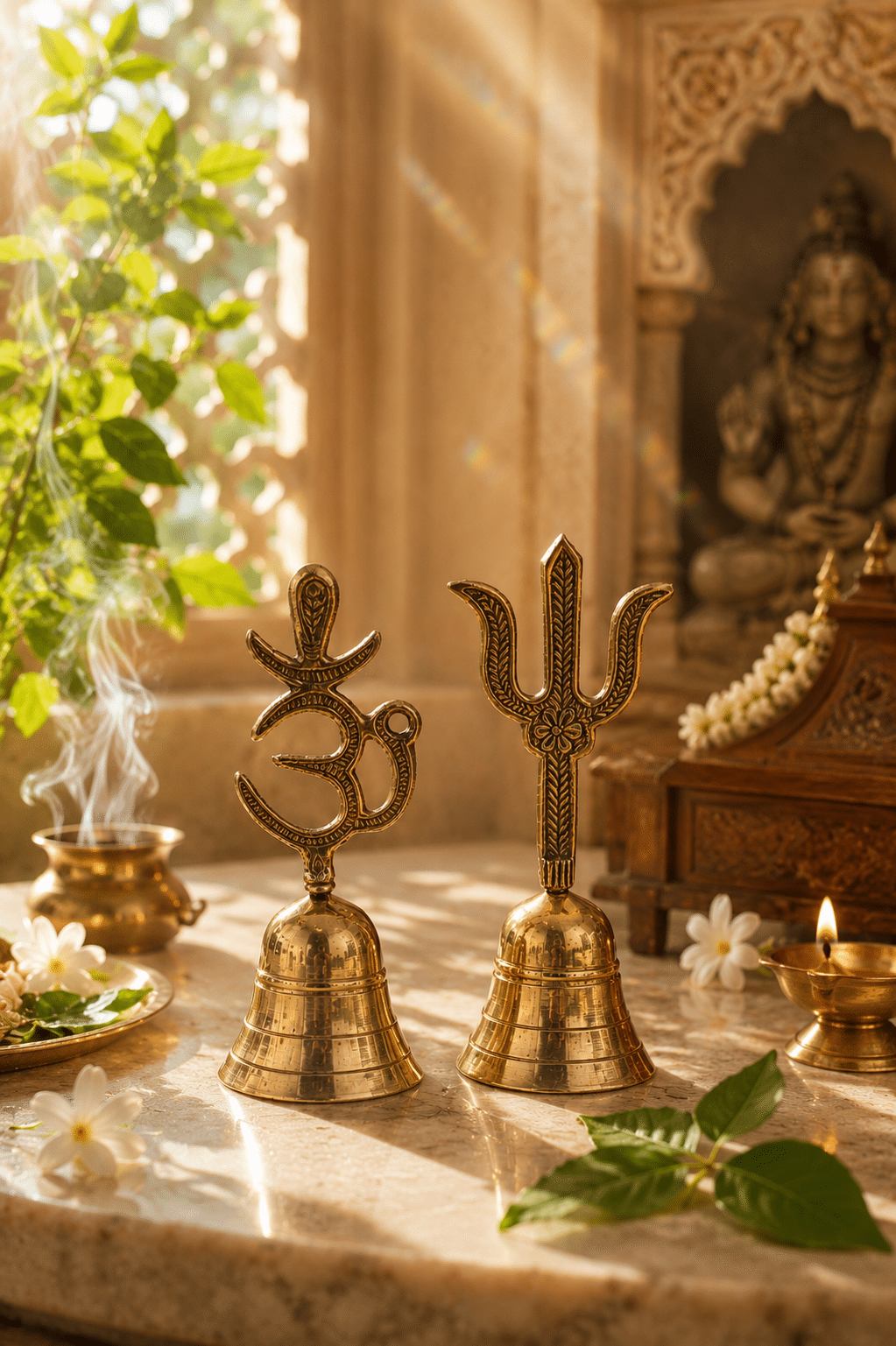 file_000000006708722f96530408a205d7e4 Brass Om and Trishul Pooja Bell Pair - Image 1