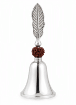 Silver Leaf Handle Rudraksha Pooja Bell / Designer Mandir Ghanti - Image 6