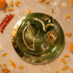 Brass Oval Om Pooja Thali with Bell, Diya and Incense Holder - Image 4