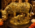 Brass Kamdhenu Cow with Calf and Decorative Blanket Design - Image 6