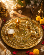 Brass Om Mantra Aarti Thali with Diya, Incense Holder and Pooja Box - Image 5