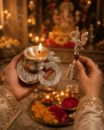Peacock Bell and Om Diya Pooja Set - Image 7