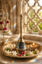 Blue Enamel Brass Pooja Bell with Floral Design - Image 5