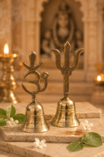 Brass Om and Trishul Pooja Bell Pair - Image 3