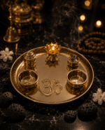 Brass Om Pooja Thali Set with Diya,Agarbatti Holder, Roli Chawal Bowls and Container - Image 7