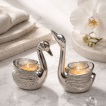 Silver Swan Tealight Candle Holder Pair