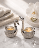 Silver Swan Tealight Candle Holder Pair
