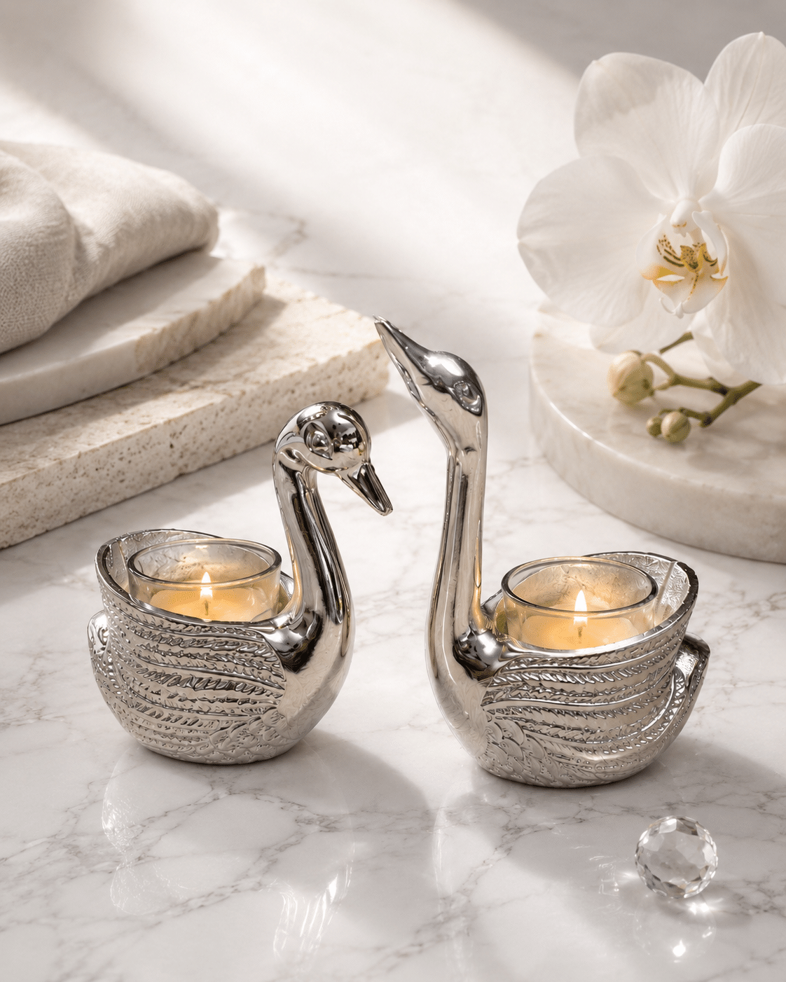file_000000007df471faa355f4d5c4c8d8f3 Silver Swan Tealight Candle Holder Pair - Image 1