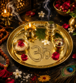 Brass Om Aarti Thali Set with Diya, Incense Holder and Containers - Image 3