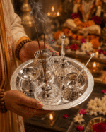 Silver Engraved Complete Pooja Thali Set with Diya, Bell, Kalash, Incense Holder and Spoon Bowl - Image 4
