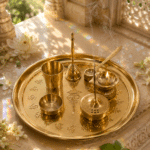 Brass Om Complete Pooja Thali Set with Diya, Bell, Kalash and Ritual Accessories