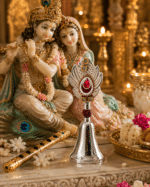 Peacock Gemstone Rudraksha Pooja Bell with Red Stone and Pearl Detailing - Image 2