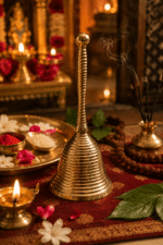 Traditional Plain Brass Pooja Bell with Ribbed Handle - Image 6