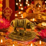 Brass Kamdhenu Cow and Calf Idol with Ganesh Design