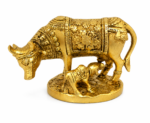Brass Kamdhenu Cow with Calf and Decorative Blanket Design - Image 5