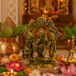 Premium Brass Ram Darbar Idol with Decorative Temple Arch