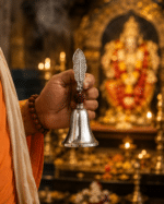 Silver Leaf Handle Rudraksha Pooja Bell / Designer Mandir Ghanti - Image 4