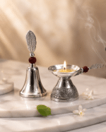 Diya and Leaf Handle Bell Pooja Set