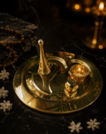 Brass Oval Om Pooja Thali with Bell, Diya and Incense Holder - Image 3