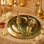 Brass Oval Om Pooja Thali with Bell, Diya and Incense Holder