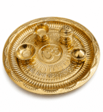 Brass Om Mantra Aarti Thali with Diya, Incense Holder and Pooja Box - Image 2