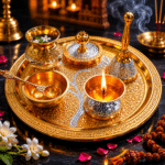 Gold Silver Complete Pooja Thali Set with Kalash, Bell, Diya and Accessories