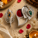 Decorative Roli Chawal Box with Peacock Tilak Stick