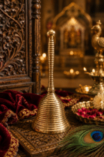 Traditional Plain Brass Pooja Bell with Ribbed Handle - Image 2