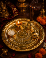 Brass Om Mantra Aarti Thali with Diya, Incense Holder and Pooja Box - Image 7