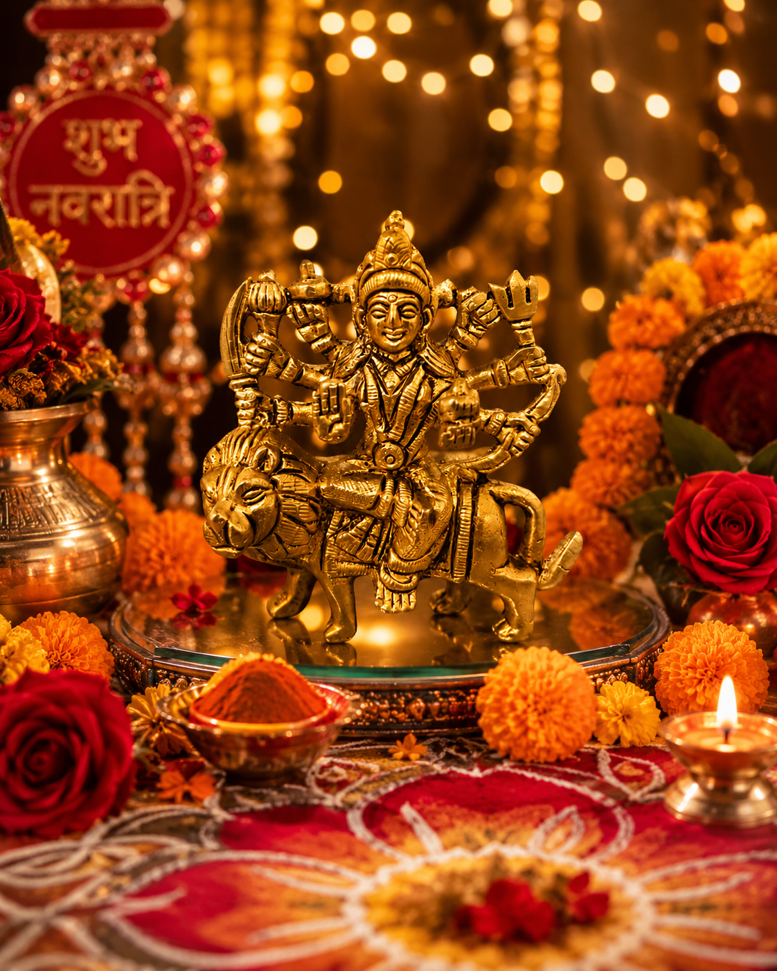 file_00000000aa987208ae00eb9005f2ffae Brass Ashtabhuja Durga Mata Idol on Lion - Image 1