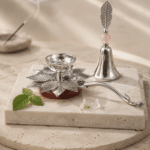 Lotus Diya with Matching Leaf Handle Bell
