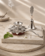 Lotus Diya with Matching Leaf Handle Bell