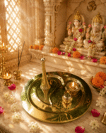 Brass Oval Om Pooja Thali with Bell, Diya and Incense Holder - Image 9