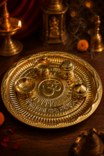 Brass Om Mantra Aarti Thali with Diya, Incense Holder and Pooja Box - Image 6