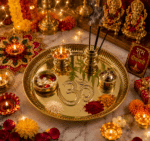 Brass Om Aarti Thali Set with Diya, Incense Holder and Containers - Image 6