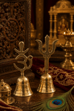 Brass Om and Trishul Pooja Bell Pair - Image 8