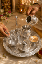 Silver Engraved Complete Pooja Thali Set with Bell, Kalash, Diya, Bowl and Spoon - Image 9