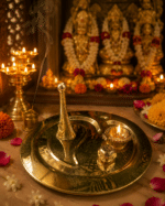 Brass Oval Om Pooja Thali with Bell, Diya and Incense Holder - Image 8