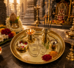 Brass Om Aarti Thali Set with Diya, Incense Holder and Containers - Image 5