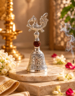 Silver Peacock Rudraksha Pooja Bell with Engraved Base