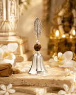Silver Leaf Handle Rudraksha Pooja Bell / Designer Mandir Ghanti