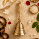 Traditional Plain Brass Pooja Bell with Ribbed Handle