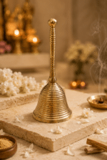 Traditional Plain Brass Pooja Bell with Ribbed Handle - Image 3