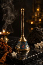 Blue Enamel Brass Pooja Bell with Floral Design - Image 2