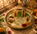 Brass Om Aarti Thali Set with Diya, Incense Holder and Containers - Image 4